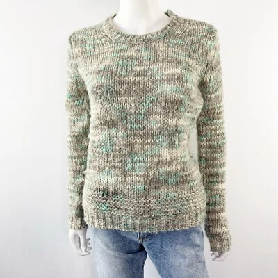 Suéter Theory cinza e verde perfeito malha robusta gola redonda pulôver tamanho M alpaca - Imagem 1 de 4