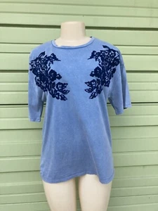 ZARA Woman Blue Top Blouse T-shirt Floral Round neck Short Sleeve size M #5672 - Picture 1 of 5