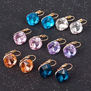 Women's Gold Plated Big Diamante Boho Square Crystal Earrings Jewellery Gift UK - Picture 1 of 11