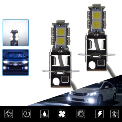 2Pcs H3 5050 Bright White 9 LED Headlight Bulbs Car Fog Light Bulbs Lamp DC12V  - Image 1 of 4