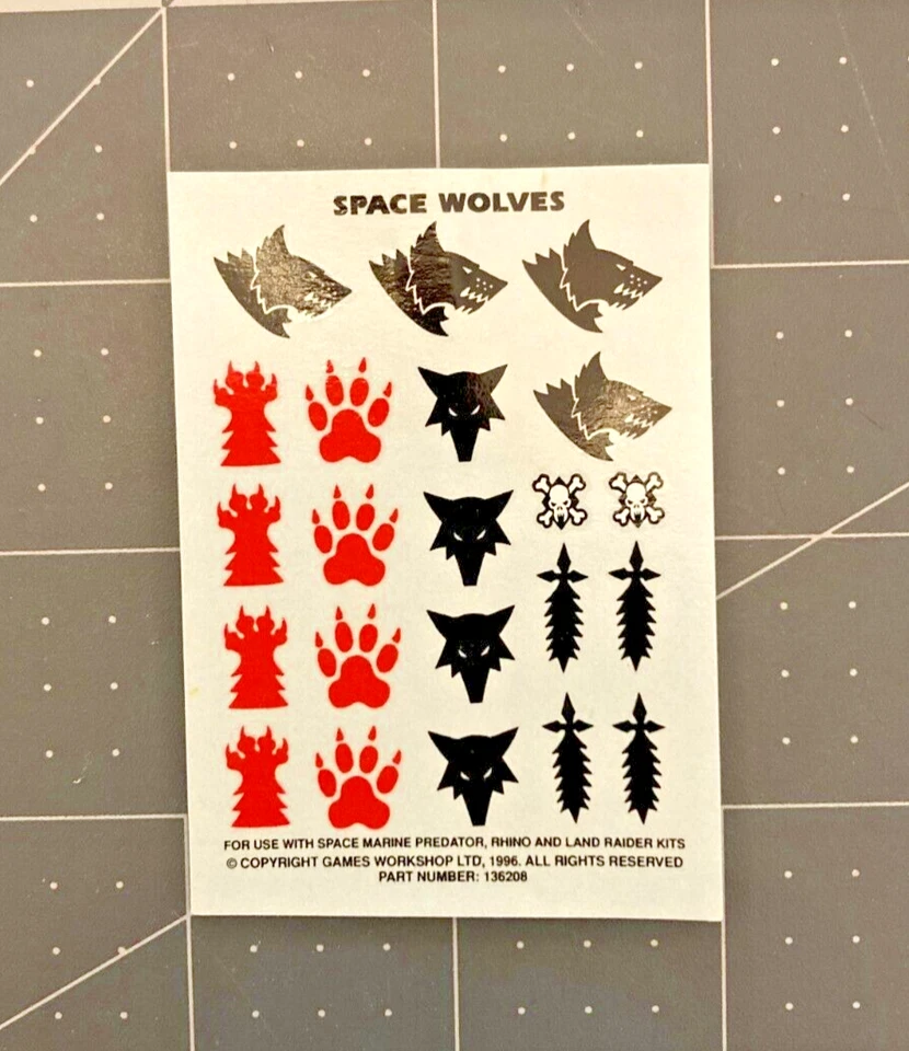 Vintage Warhammer 40K Space Marine SPACE WOLVES TRANSFER decals OOP I24 - Image 1 of 1