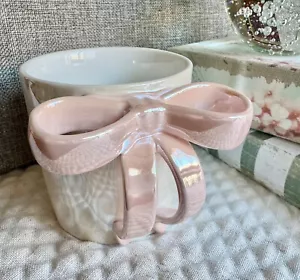 New Trendy Pink Bow Iridescent Textured Ceramic Coffee Tea Mug Cup 12oz w/ Box - Picture 1 of 10