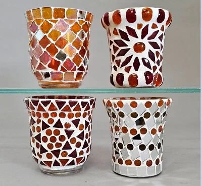 Soporte Votivo Mosaico Vidrio Variado Formas y Diseños 3" Diámetro 3.25" Alto Set/4 Foto 1 de 4
