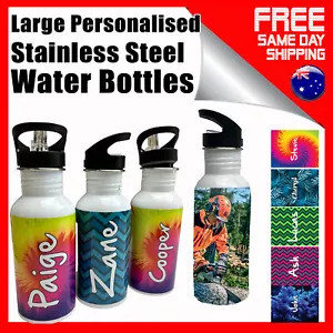 Stainless Steel Water Bottle Personalised Drinks Bottles Plain Christmas Gift - Picture 1 of 59