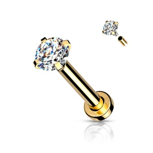Juego de pernos de nariz de labret de espalda plana 18G puntas de acero quirúrgico gemas circulares perforaciones de joyas - Imagen 1 de 14