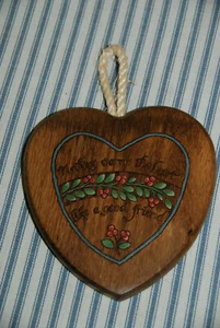 Carved Wooden Heart Sign -- Nothing Warms the Heart Like a Good Friend - Picture 1 of 3