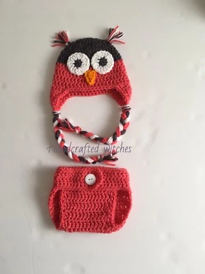 Crochet Newborn Owl Outfit, Handmade Baby Photo Prop, newborn owl photography - Image 1 of 4
