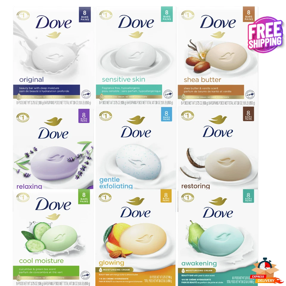 ✅ Dove Soap Bars | All Scents & Types! | FREE SHIPPING | 3.75 oz (8 Bars) - Image 1 of 1