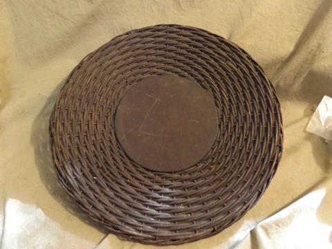 Antique Wicker Basket Lid Believed Sewing Basket Lid Wood Pin Cushion? Center Cover