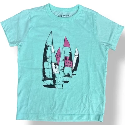 J.Crew Crewcuts Girls XXS 2-3 Sailboat Light Teal Short Sleeve Graphic Shirt - Image 1 of 3