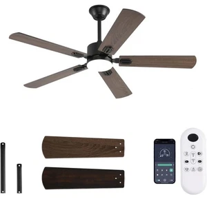 52 Inch Smart Ceiling Fan with Lights, Remote & App Control DC Reversible Brown - Picture 1 of 9