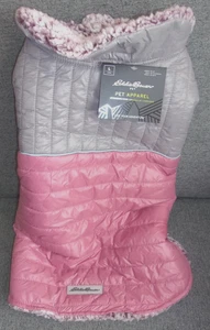 NWT Eddie Bauer Dog Puffer Coat Large Pink Gray Faux Fur Lined 35-65 Lbs. - Picture 1 of 8
