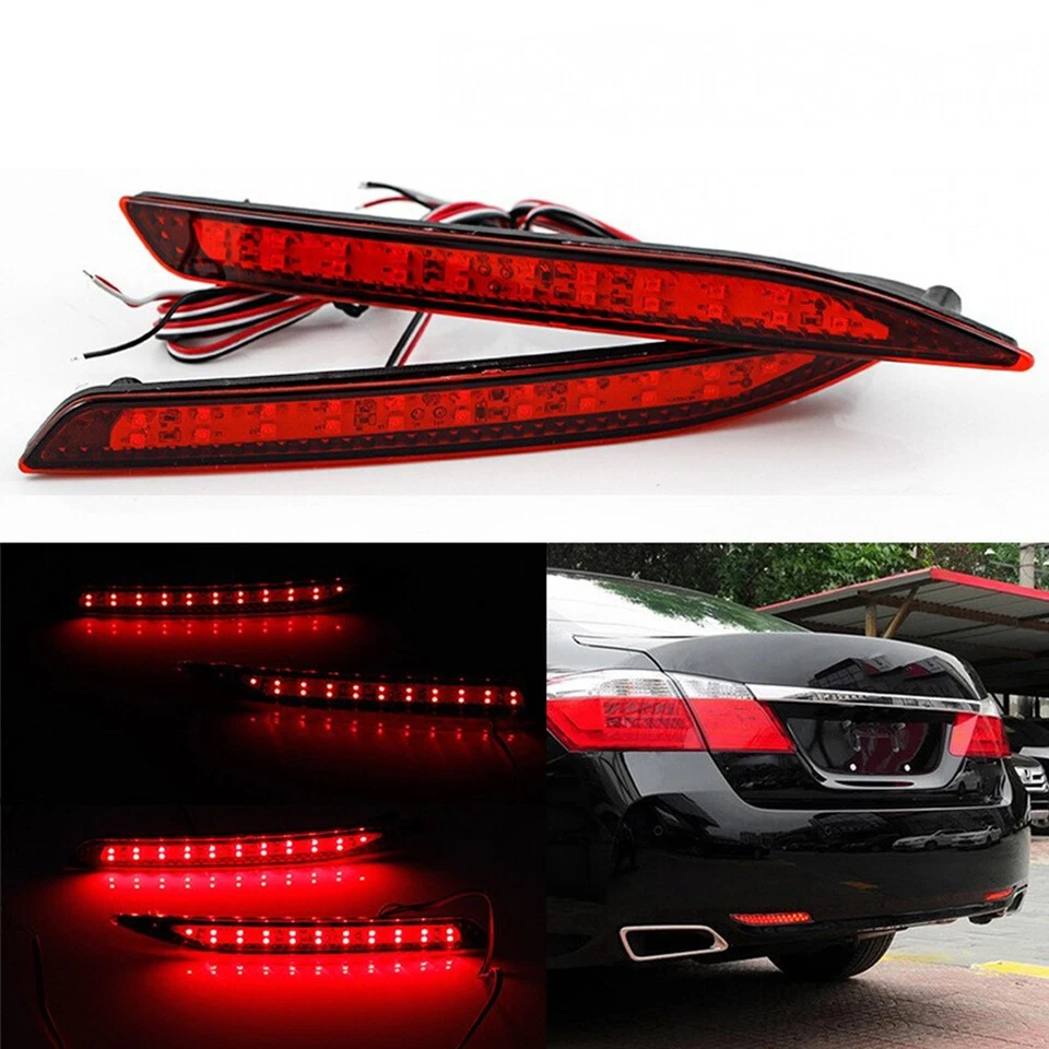 2Pcs For 2014-2016 Honda Accord LED Rear Bumper Reflector Lamp Tail Brake Light Foto 1 de 4