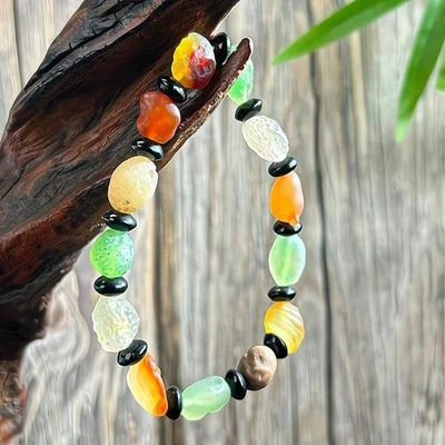 NEUFUND China Innere Mongolei Gobi Regenbogen Achat Perlen Armband - Bild 1 von 2