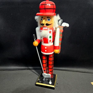 Vintage Nussknacker Golfer Handarbeit Holz Golfer mit Schlägern 14" - Bild 1 von 5