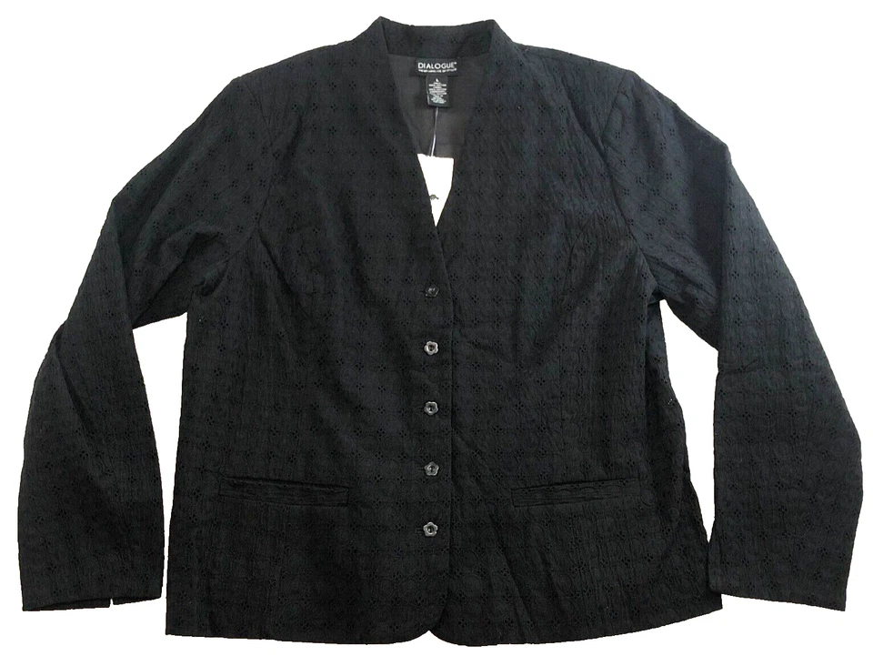 Blazer Dialogue Mujer Talla L Negro Ojales Abotonados Almohadillas para el Hombro Forrado Nuevo con Etiquetas Foto 1 de 4