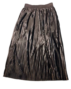 Chicos Sz 1 Maxi Skirt Accordion Pleated Metallic Bronze Copper Pull-on Lined - Picture 1 of 3