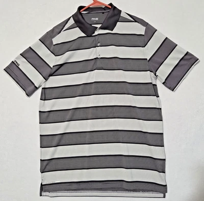 PING SensorCool Polo Shirt Mens sz L Gray Striped Golf Performance Top Logo  387 - Image 1 of 4