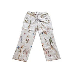 Pantalones Capri Peck & Peck Talla 10 Crema Floral Elastizados Sarga Boho Cottage Core - Imagen 1 de 10