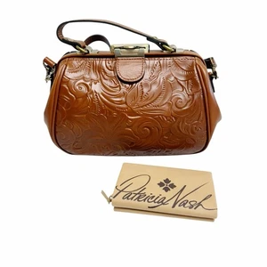 Patricia Nash Gracchi Florence Brown Tooled Leather Crossbody Satchel Bag - Picture 1 of 14