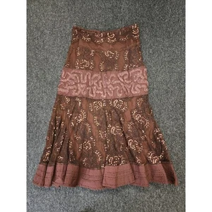 Basil & Maude Y2K Brown Sequin Lace Skirt Sz 6 A-Line Flared Party Boho - Picture 1 of 6