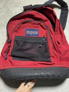 Mochila escolar JanSport con fondo de neumático de goma resistente borgoña años 90 retro - Imagen 1 de 8