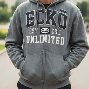 Sweatshirt Hoodie Ecko Unlimited Full-Zip Meens XXL Gray Embroidered - Picture 1 of 16