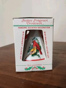 Vintage Jasco Festive Fragrant Hanging Ornament Cardinal Birds 3.5 In Porcelain - Picture 1 of 7