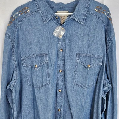 Scandia Woods Denim Western Snap Embroidered Shirt Men's 2X - Image 1 of 4