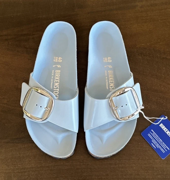 Birkenstock Madrid Big Buckle 40 Womens 9 Narrow Baby Blue High Shine Sandal