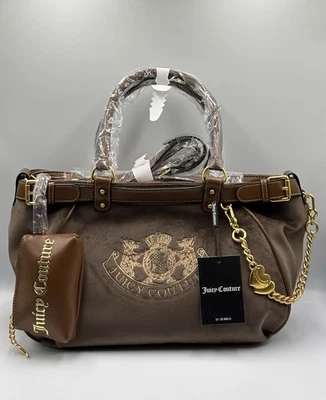 Juicy Couture Scottie Twig Hund braun Samt Tasche Handtasche Y2K Hand Schultergurt - Bild 1 von 4