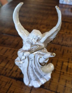 Vintage Ceramic Angel Playing Violin White Gold Silver Trim Christmas Girl Angel - Picture 1 of 13
