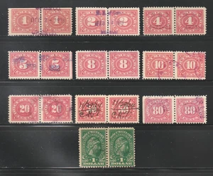 1917 Documentary Stamps, Mixed Cancels, 10 Different Horizontal Pairs - Picture 1 of 2
