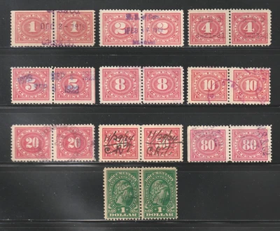 1917 Documentary Stamps, Mixed Cancels, 10 Different Horizontal Pairs - Image 1 of 2