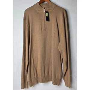 VTG Polo Ralph Lauren Men's Tan Quarter Zip Sweater 100% Cotton Size 2XL NOS - Foto 1 di 6