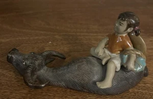 Vintage Shiwan Ceramic Figurine Chinese Girl Riding Water Buffalo - Picture 1 of 7