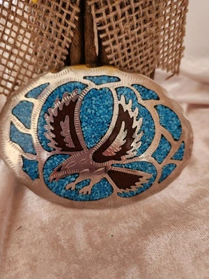 Nuevo Wo Etiquetas Cuero Turquesa Águila en Tono Plateado Hombres/Mujeres Hebilla de Cinturón Occidental Foto 1 de 4