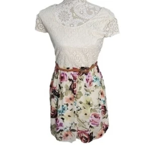 Rue 21 Floral Mini dress With Lined Lace Top And Belt Medium - Picture 1 of 8