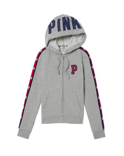 UNDERCOVER Felpa con cappuccio VICTORIA'S SECRET ROSA ricamo P pista manica perfetta full zip grigia L