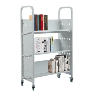 Book Cart, Three Layer Single Sided V-Shaped Library Book Cart with 4 Rotatable - Picture 1 of 5