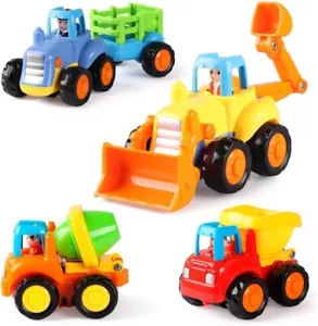 Coogam Construction Vehicles Toy 4-Pk Set Tractor Bulldozer Cement Dumper Truck - Picture 1 of 6