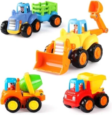 Coogam Construction Vehicles Toy 4-Pk Set Tractor Bulldozer Cement Dumper Truck - Image 1 of 4