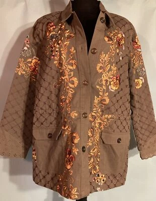 LOGO Lavish By Lori Goldstein Embroidered Jacket Forest Moss Green XL Woman’s - Image 1 of 4