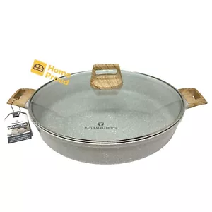 Casserole FryPan Nonstick Big Size 14 Inch With Glass Lid Woodstone New Olive - Picture 1 of 17