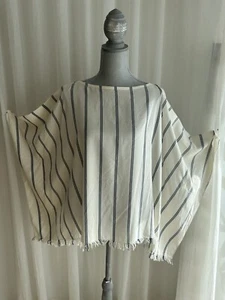 Brunello Cucinelli Silk Striped Poncho Blouse Tunic Sz L - Picture 1 of 8