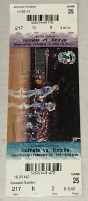 Charlotte Hornets New York Knicks Logo NBA Season Ticket Stub 2/14/96 Ewing HOF - Image 1 of 2