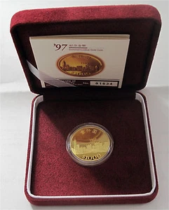 1997 Hong Kong 1000 Dollars Gold Coin Proof 1/2 Oz Return of Hong Kong to China - Picture 1 of 4
