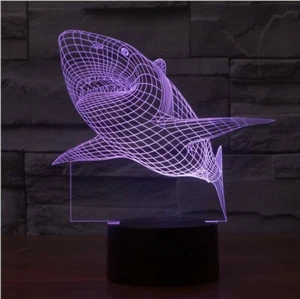 3D Shark Illusion Bulbing LED Night Light 7 Color Change Touch Switch Lamp - Picture 1 of 11