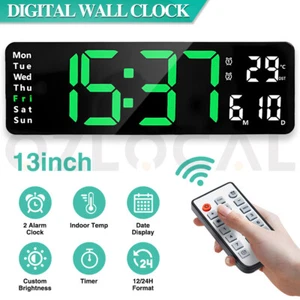 13"Large Digital Big Jumbo LED Wall Desk Clock Display With Temperature Calendar - Picture 1 of 13