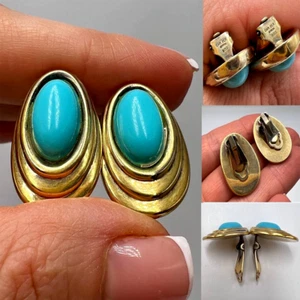 Huge Vintage Women's Clip Earrings Gilt Silver 800 Oval Marked Jewelry Nice 7.8g - Picture 1 of 9
